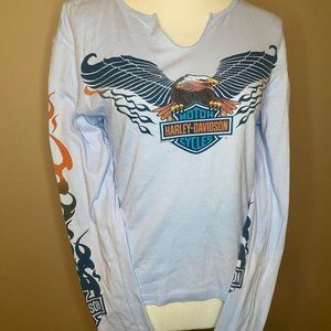 Harley Davidson Vintage Nashville Blue Fire Flame Long Sleeve T-shirt Large